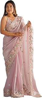 AKHILAM Women's Organza Embroidered Saree With Unstitched Blouse Piece (AARYAN14201_KR_Parent) Price In India