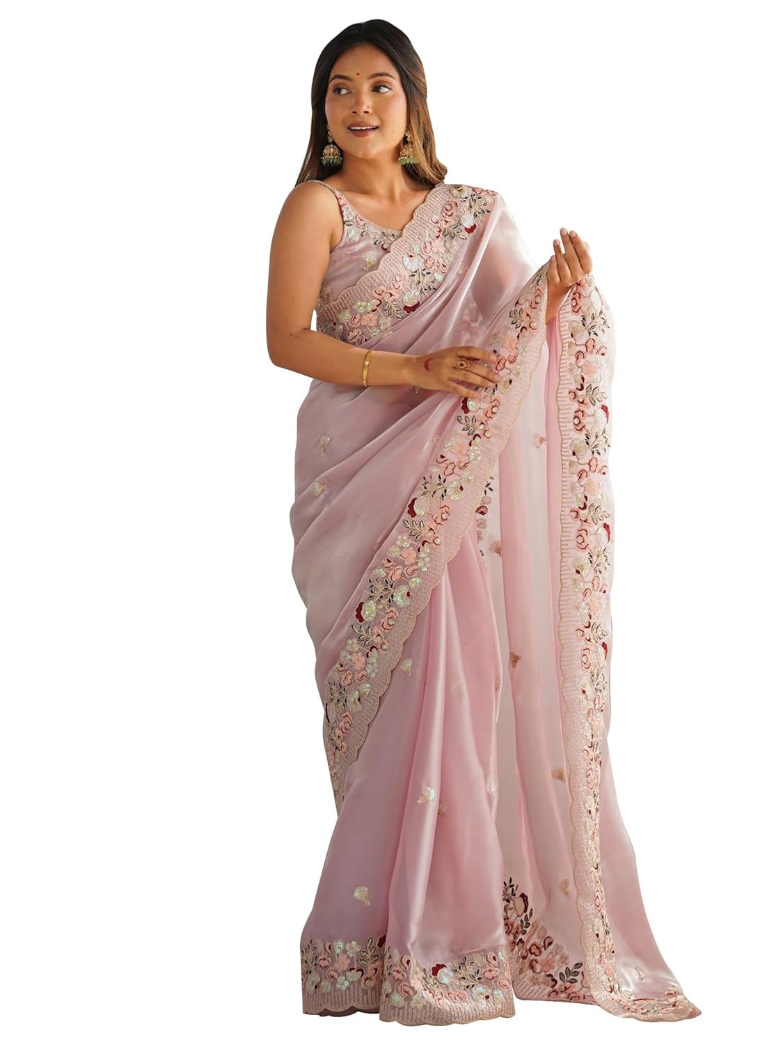 AKHILAM Women’s Organza Embroidered...