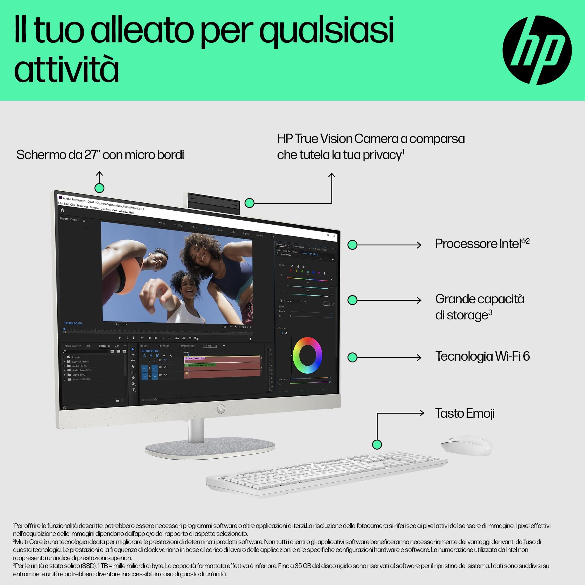 HP All-in-One 27-cr0003sl Intel Core i5-1335U 8GB RAM 512GB SSD Intel Iris Xe 27" FHD IPS Wi-Fi 6 Windows 11 Bianco