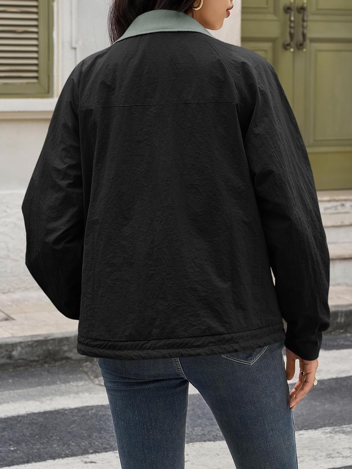 Tankaneo Womens Fleece Lined Cropped Jackets Full Zip Oversized Casual Coats Winter Warm Outerwear Overcoats - Image 5