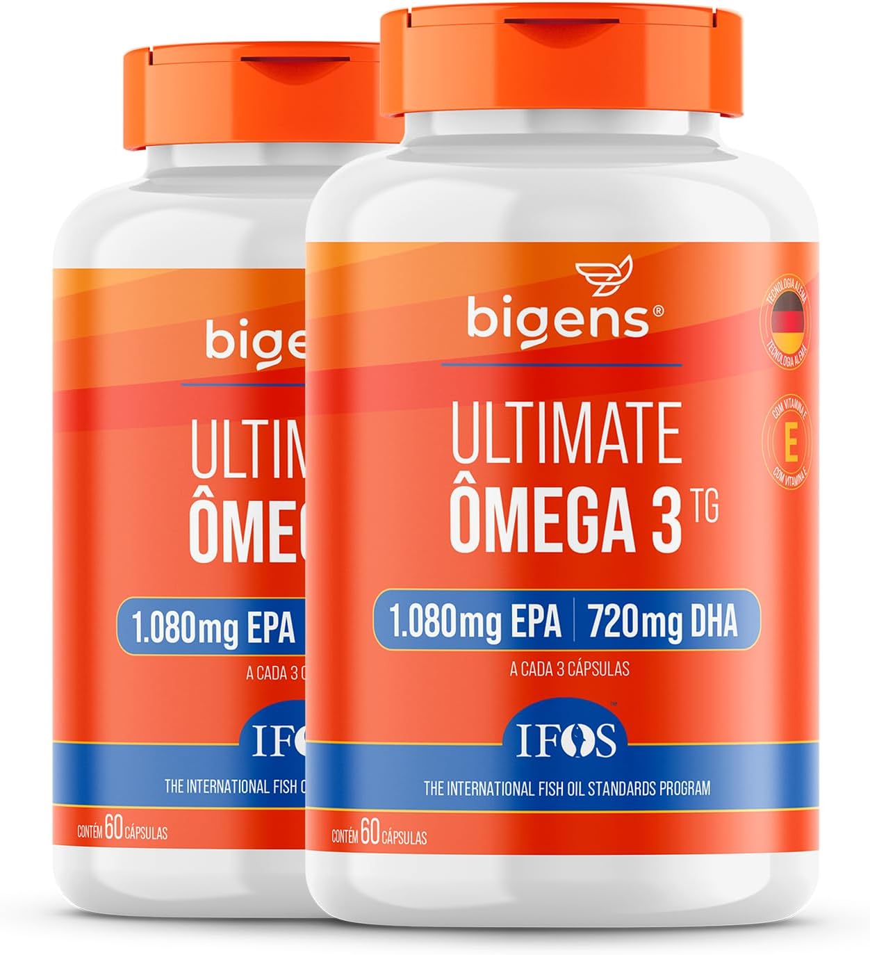 Bigens Ultimate Ômega 3 TG, Selo IFOS, 1.080mg EPA + 720mg DHA, 60 Cápsulas, Kit com 2 Unidades