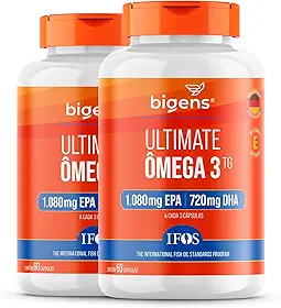 Bigens Ultimate Ômega 3 TG, Selo IFOS, 1.080mg EPA + 720mg DHA, 60 Cápsulas, Kit com 2 Unidades