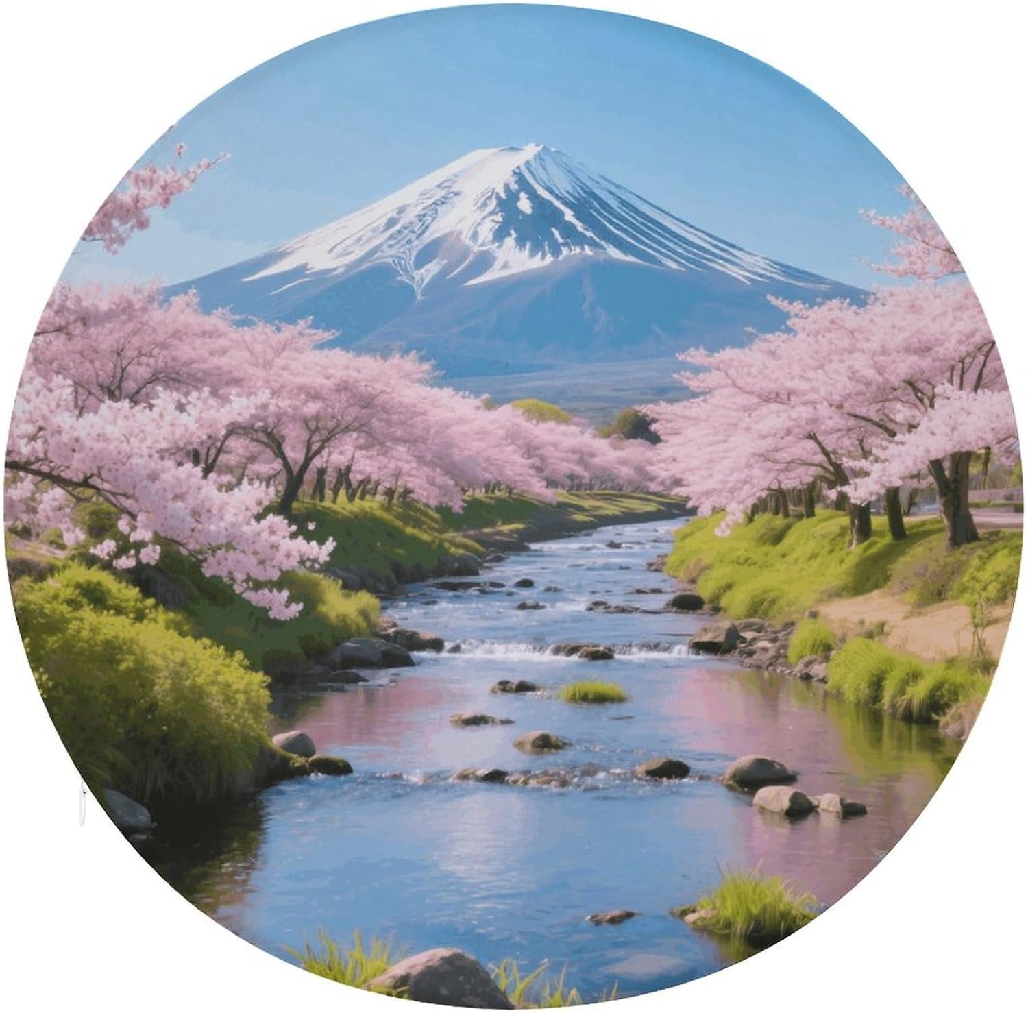 Creek & Cherry Blossoms Round Cushion Memory Foam Seat Cushions 15In Comfort Meditation Floor Pillow Anti Slip Soft Stool Cushion Chair Pad for Tatami Living Room Yoga