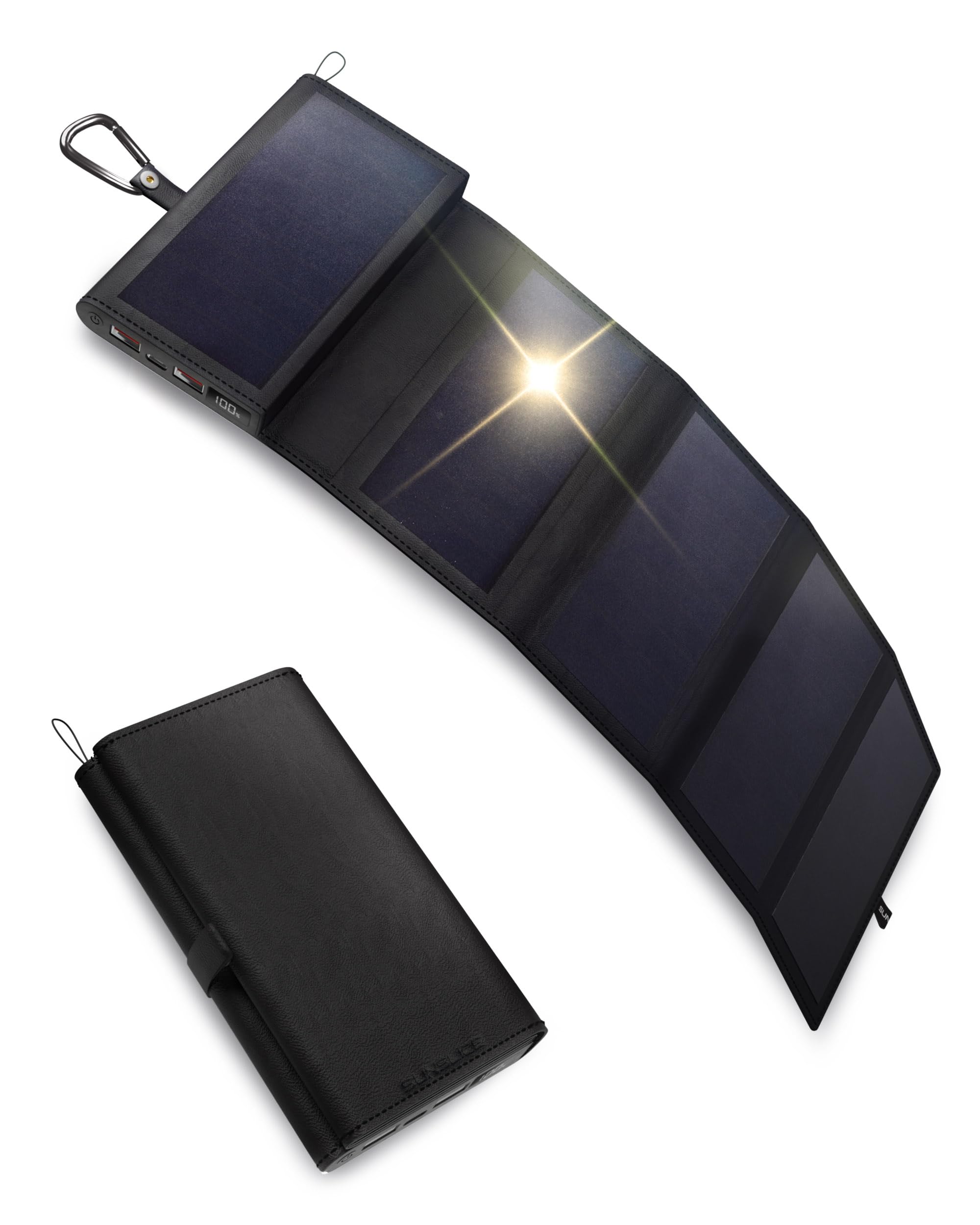 Mini Batterie Externe Solaire Portable 10000 mAh 8W Sunslice Electron, Plus Petit Chargeur Solaire, Panneau Solaire Portable pour Smartphone, pour Randonnée, Compatible avec Toutes Les Marques, Noir