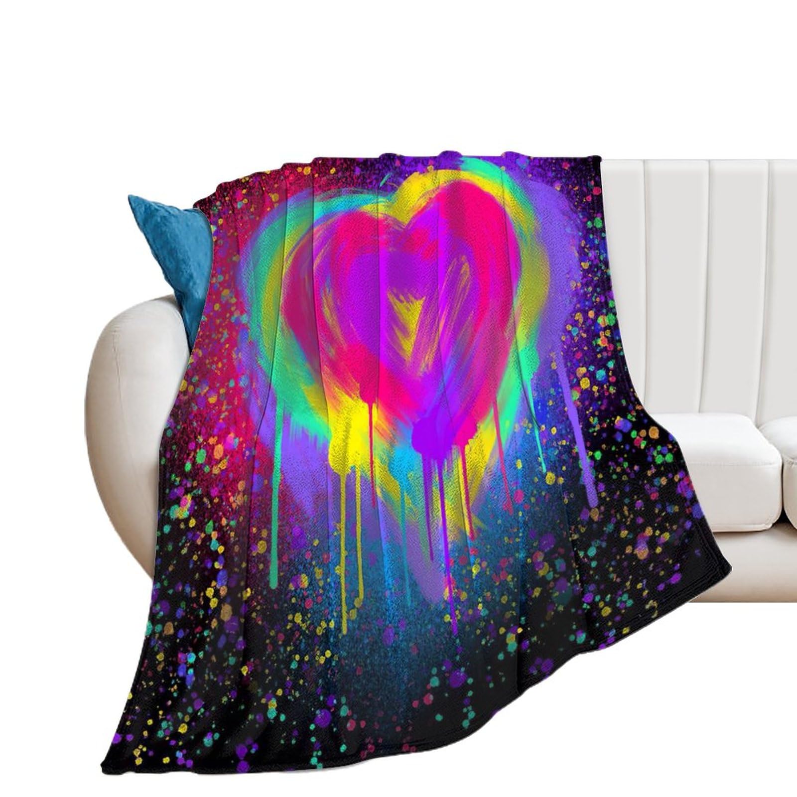 Glow in Dark Splatter Neon Blanket Soft Lightweight Flannel Fleece Throw Blanket for Bed Sofa Couch Travel Beach 40"*50" （100 * 130cm）
