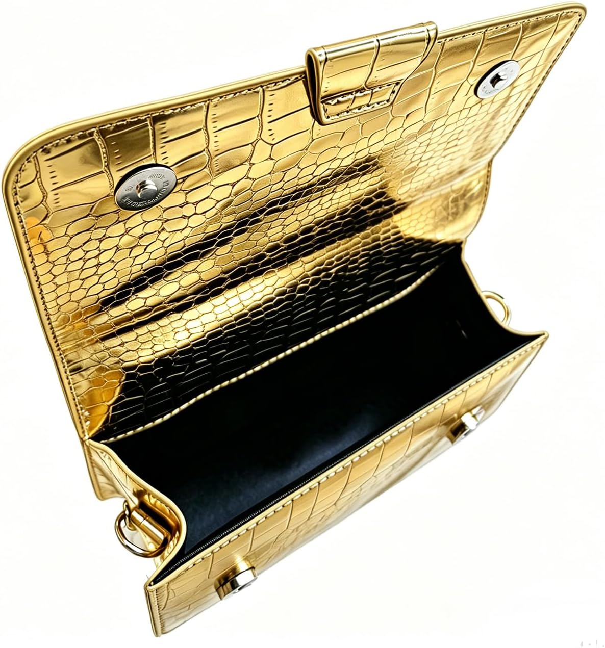 Small Crossbody Purse Bag for Women，Y2K Cute Metallic Croc-Embossed Handbag with Chain Strap