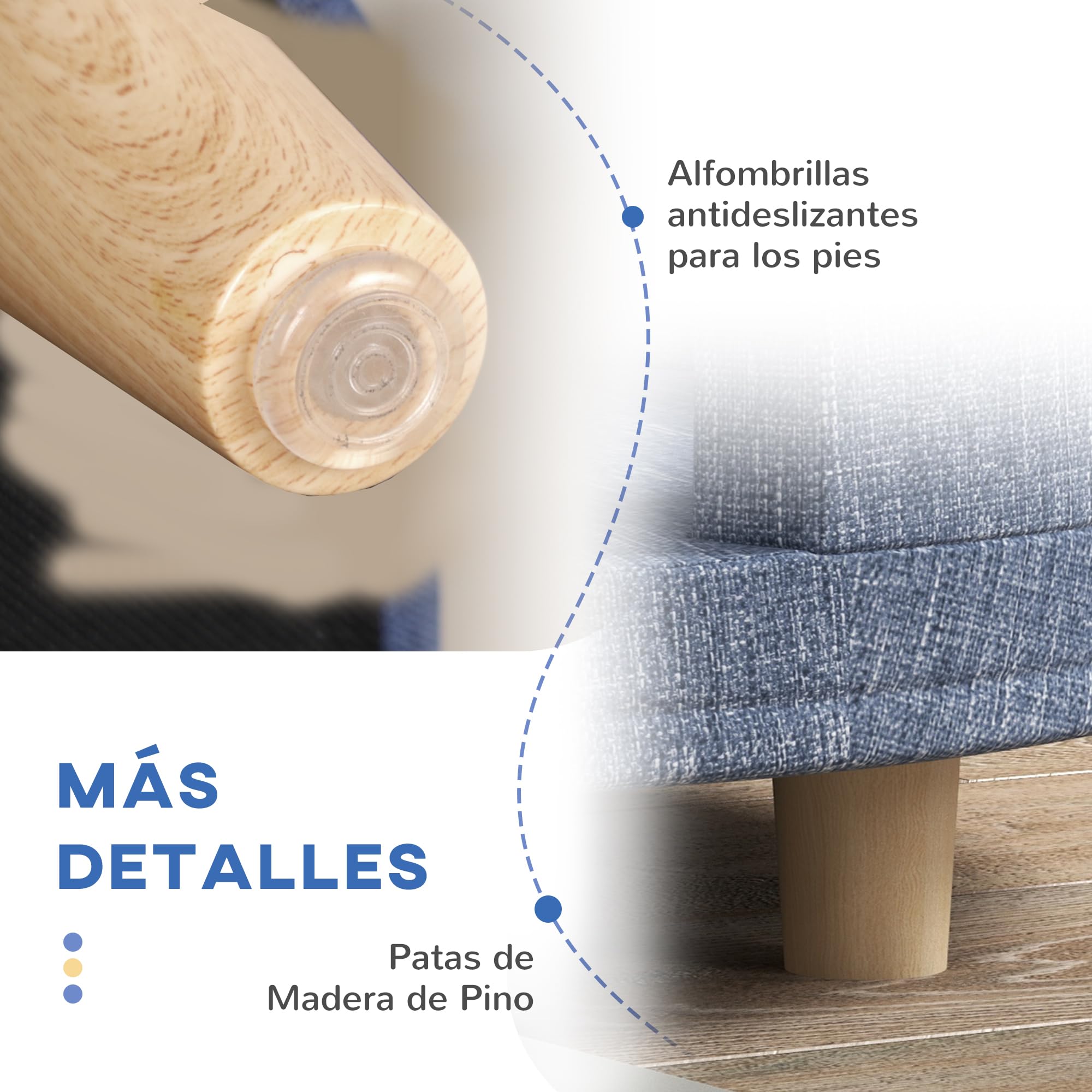 PawHut Sofá para Perros Grandes Sofá para Mascotas con Funda Lavable Cojín Desmontable y Patas de Madera de Pino Carga 30 kg para Interior 100x70x25 cm Azul