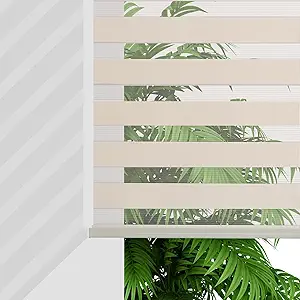 Joydeco Cordless Zebra Blinds for Windows, Dual Layer Light Control Window Blinds with Light-Proof Aluminum Cover, Free-Stop Roller Shades for Home & Office (Custom Size,Beige)