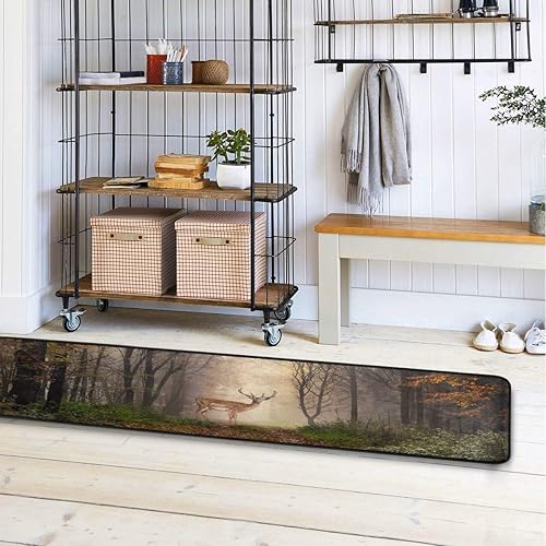 Miniatura 2 de ALAZA Fallow Deer Dreamy Misty Forest Runner Alfombra antideslizante para pasillo, entrada, sala de estar, dormitorio, decoración del hogar, 72 x 24