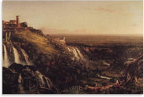 Thomas Cole The Cascatelli, Tivoli, Mirando hacia Roma (vista de Roma desde Tivoli) Póster de obras de arte geniales, pintura de arte de pared, disponible en Yaxa Mexico
