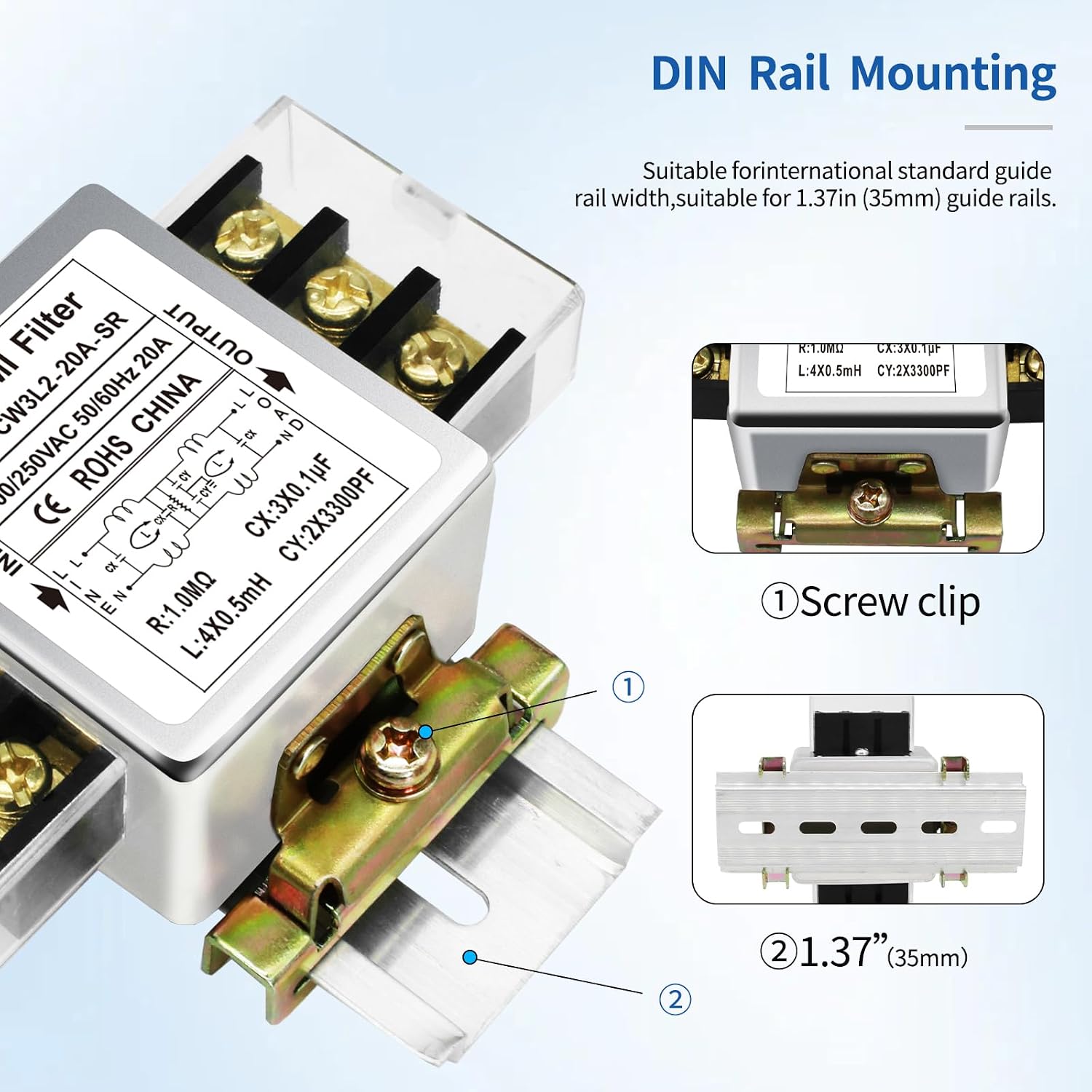 120V Power EMI line filte,Noise,Suppressor for Home Appliances,Industrial & Medical Equipment,115V/250V 20A 50/60Hz