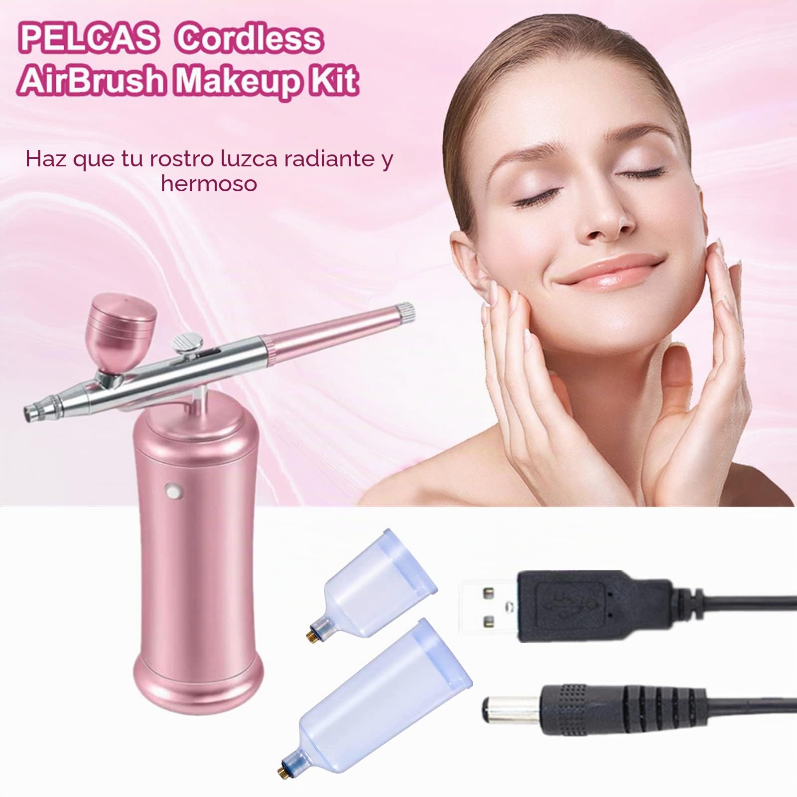 RoseFlower Mini compresor de Aire, Aerografo con compresor, aerografo reposteria, Kit de compresor aerografo portatil para Maquillaje, Arte de uñas y Decoración de Pasteles# rosa