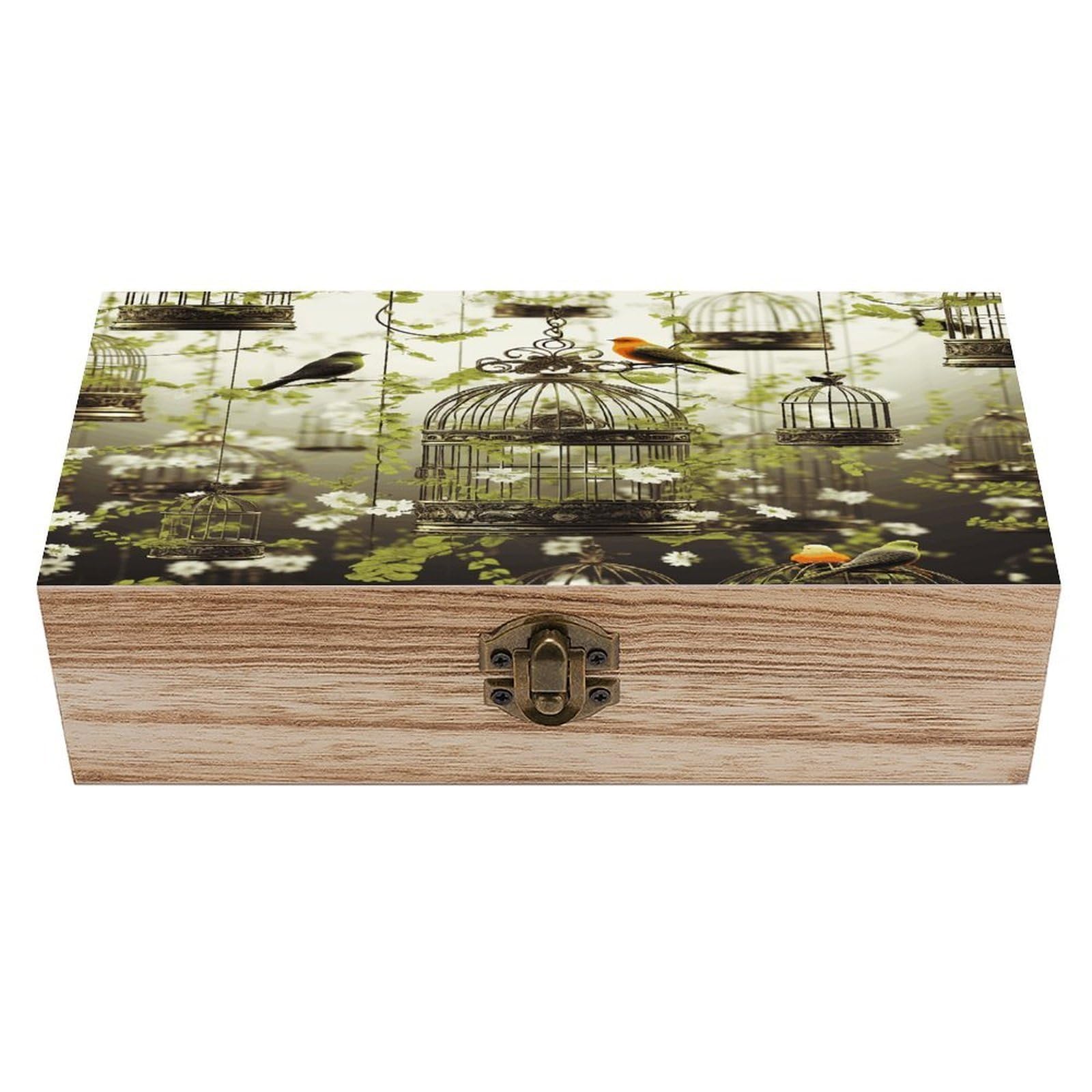 asbwuo Birdcages And Birds Wood Keepsake Box Wooden Box with Hinged Lid