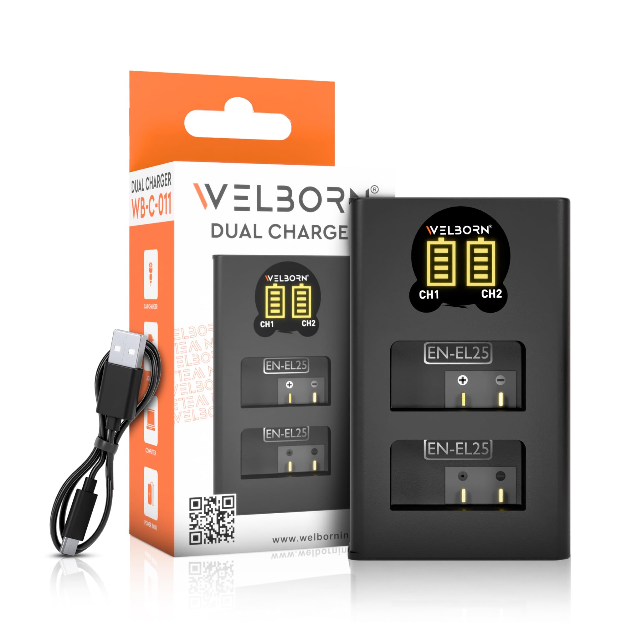 Welborn EN-EL25 Dual Camera Battery Charger with LCD Display, USB Powered Charger Compatible with Nikon Z50, Z30, Zfc Mirrorless Cameras-picture-12