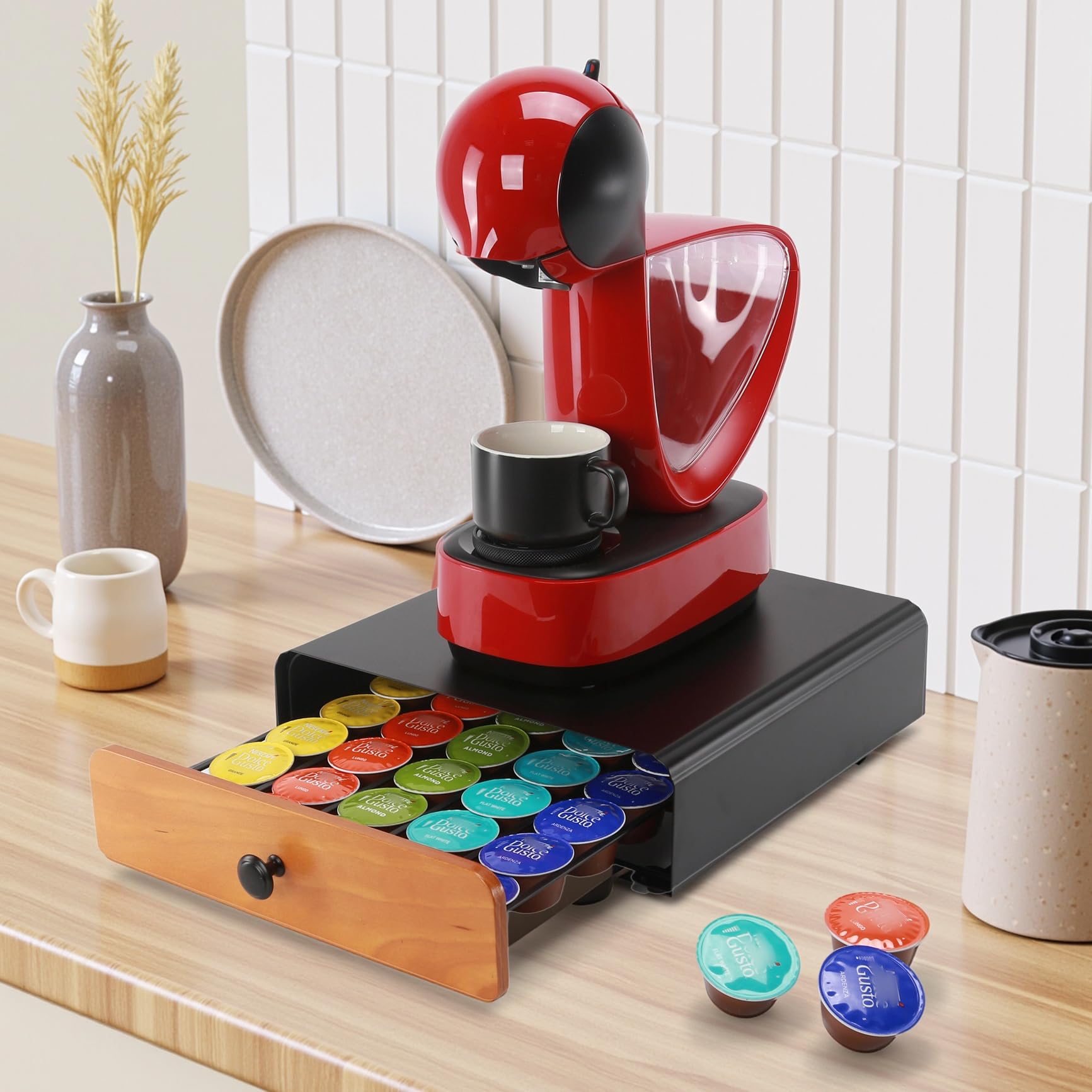Porte Capsules Compatible avec Dolce Gusto Capsules,Porte Dosette de Café,Boite Range Dosettes de Café, Tiroir Rangement pour 30 Capsules.
