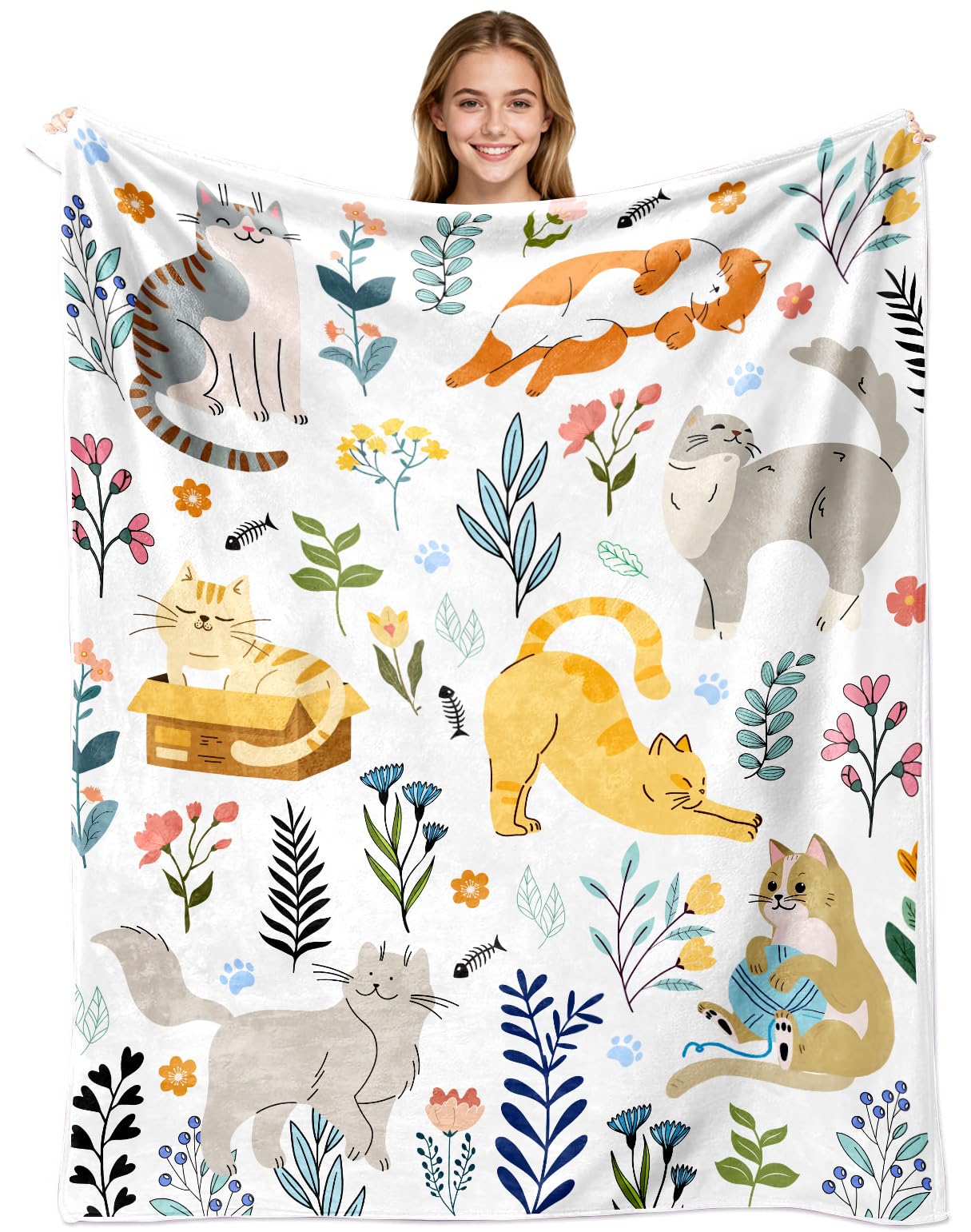 DNJHUY Cat Flannel Throw Blanket