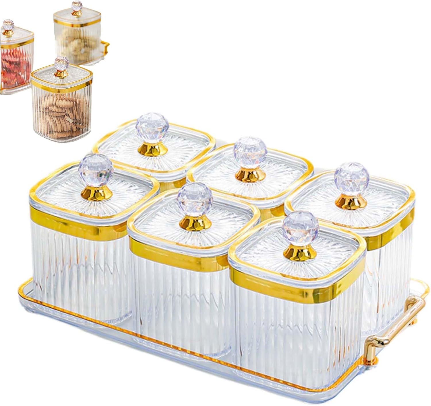 Divided Serving Snack Candy Jars Tray, 6 Airtight Food Snack Storage Containers …