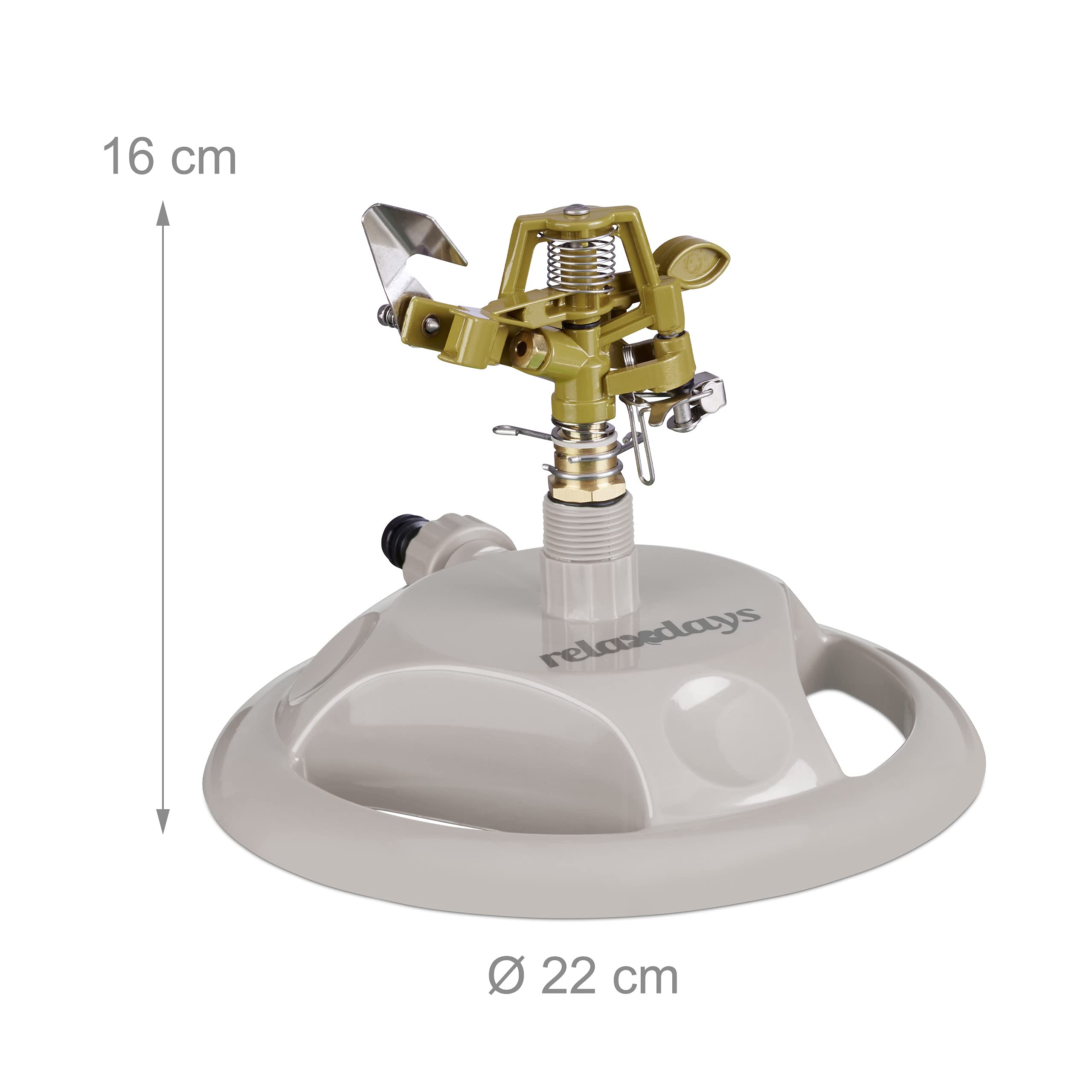 Relaxdays Irrigatore ad Impulsi da Giardino, per Superfici fino 450 m² Raggio di 12 m, 360°, Sprinkler per Prati, Grigio