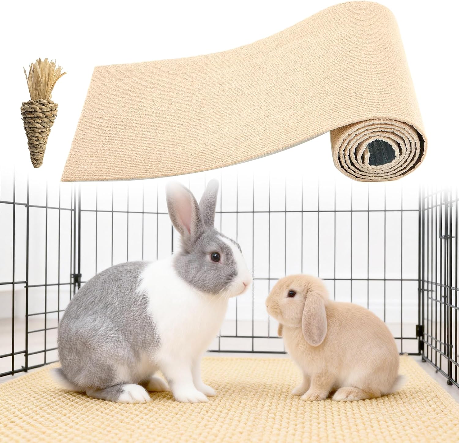 Rabbit Scratching Pad 12″ x 6.56 ft Cuttable, Bunny Scratch Pad Self-Adhesive for Rabbit Bedding, Rabbit Mat Cage Accessories as Cage Liner or Bedding for Small Animals