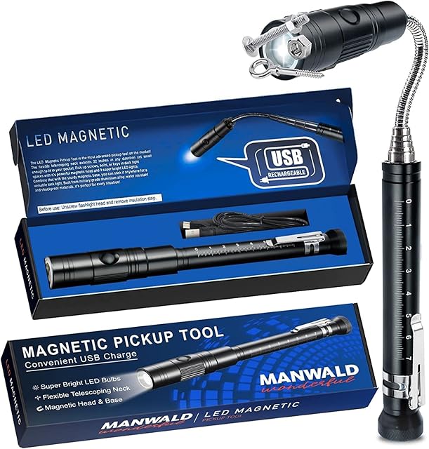 Rechargeable Magnetic Pickup Tool, Telescoping Flexible LED Flashlights, Perfect Magnet Pick-up Tools Valentines Day Gifts for Men, Women,Boyfriend, Him, Husband.