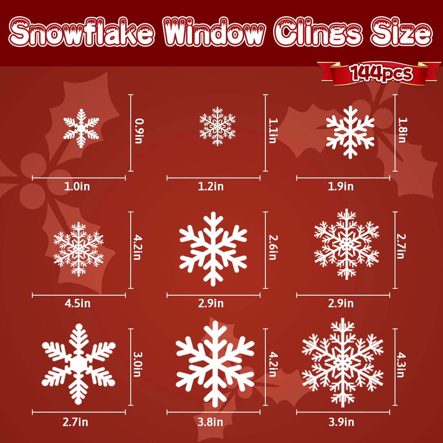 144 Stück Weihnachts-Schneeflocken-Fensteraufkleber, Weihnachts-Fensterdekorationen, Weihnachtsaufkleber, Dekoration für Glas, Innenurlaub, Winter-Schneeflocken-Aufkleber für Zuhause, Party