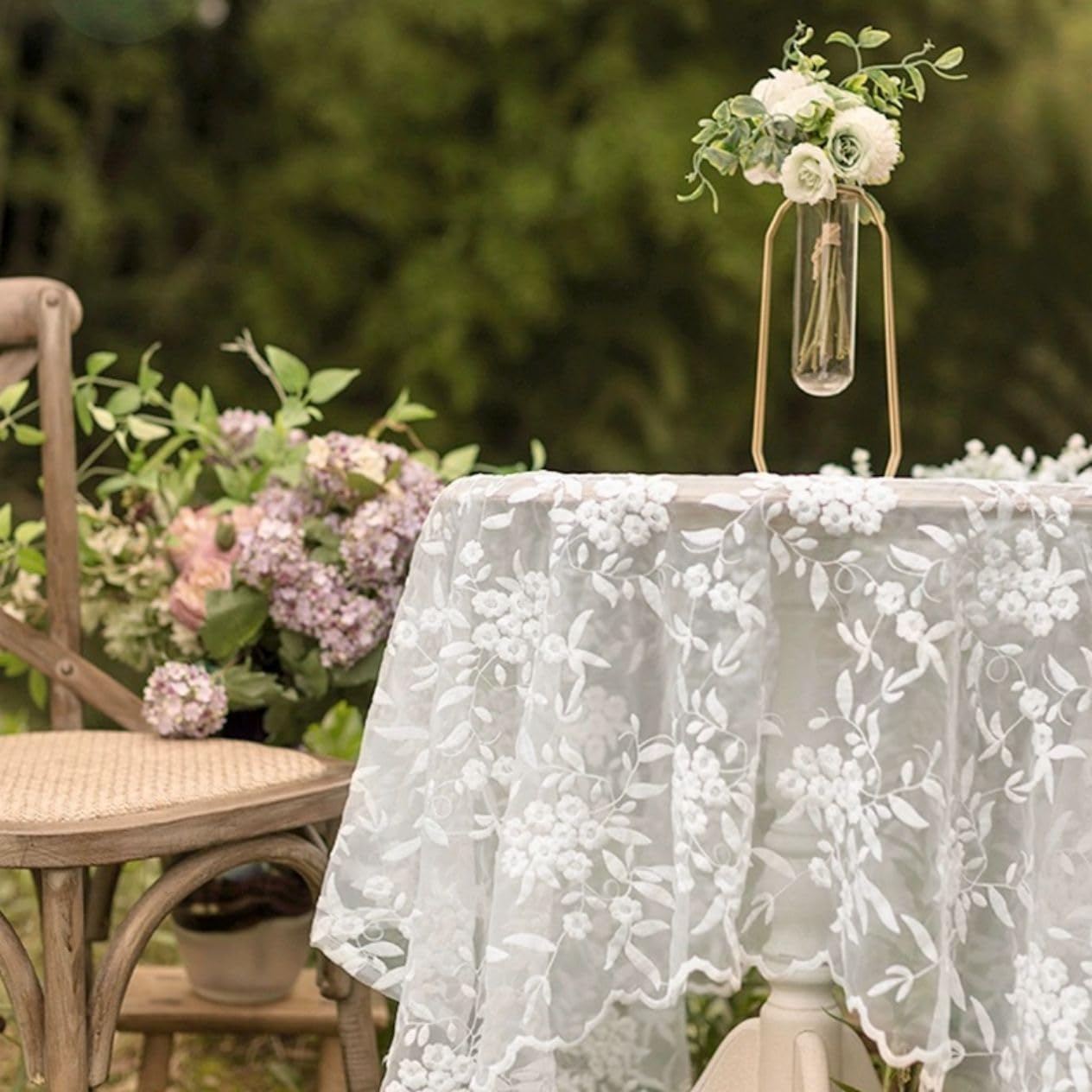 Tischdecke Mit Spitzen-Blumenmuster – Waschbar, Floral, 130x130 Cm – Für Drinnen & Draußen, Hochzeit & Party