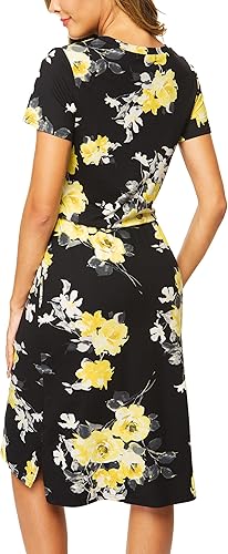 Miniatura 4 de Simier Fariry Vestido de viaje para mujer, con bolsillos, manga corta, largo hasta la rodilla, con bolsillos, para mujer, estilo casual, para el