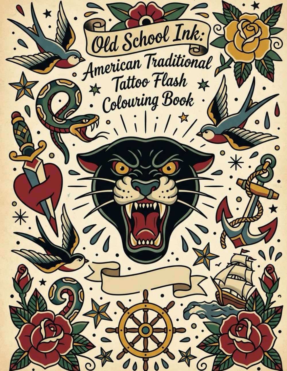 Old School Ink: American Traditional Tattoo Flash Colouring Book