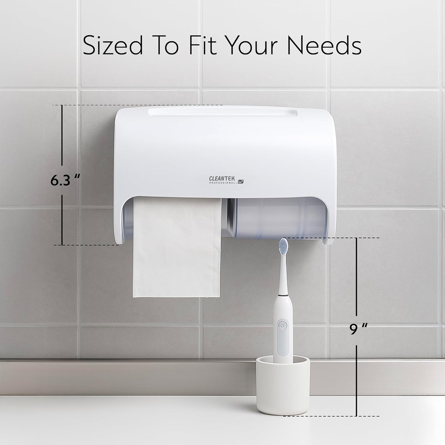 Restaurantware Clean Tek Professional 10.4 x 6.3 x 6.3 Inch Commercial Toilet Paper Dispenser 1 Double Roll Toilet Paper Dispenser - With Sliding Window & Shelf White Plastic Toilet Roll Holder