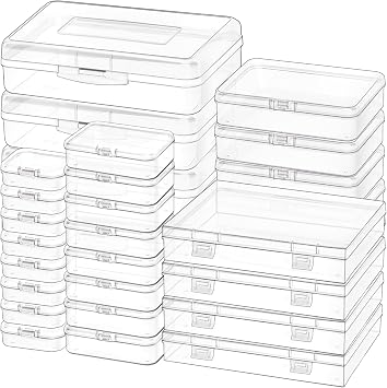 Clear Small Plastic Storage Containers with Lids, 28 Pack | Rectangular Mixed Sizes Mini Bins, Art Craft Supply Storage Boxes, Drawer Organizer with Lid, For Small Items Organizing