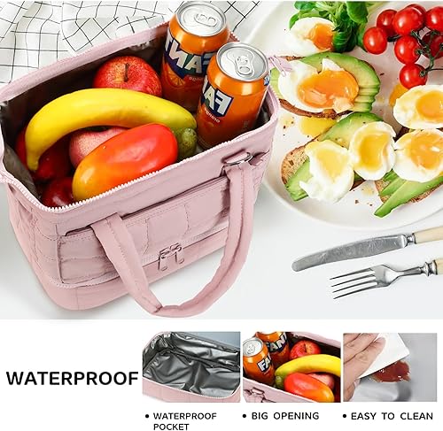Miniatura 5 de Bluboon Lonchera para mujer, lonchera aislada de doble cubierta, lonchera acolchada acolchada de amplia apertura, reutilizable, hielera para el