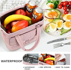 Bluboon Lunch Box for Women Insulated Lunch Bag Double Deck, Puffer Quilted Lunchbox Wide Opening Reusable Lunch Boxes Cooler for Work Picnic Travel Office with Adjustable Shoulder Strap