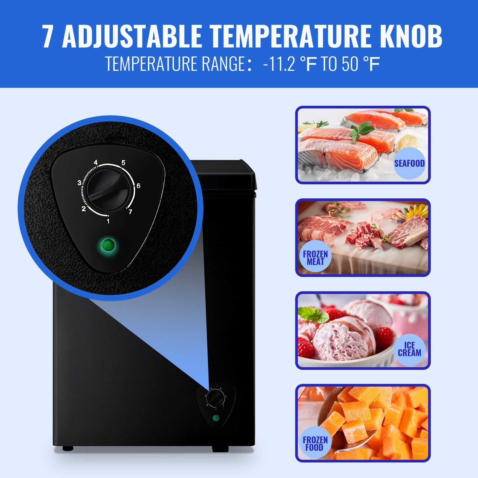 WANAI Chest Freezer Mini Small Deep Freezers Apartment Dorm Freezeing Machine With 7 Temp Control Fast Cooling Portable For Home Office Business Dorm White on Fridge.com - View 3