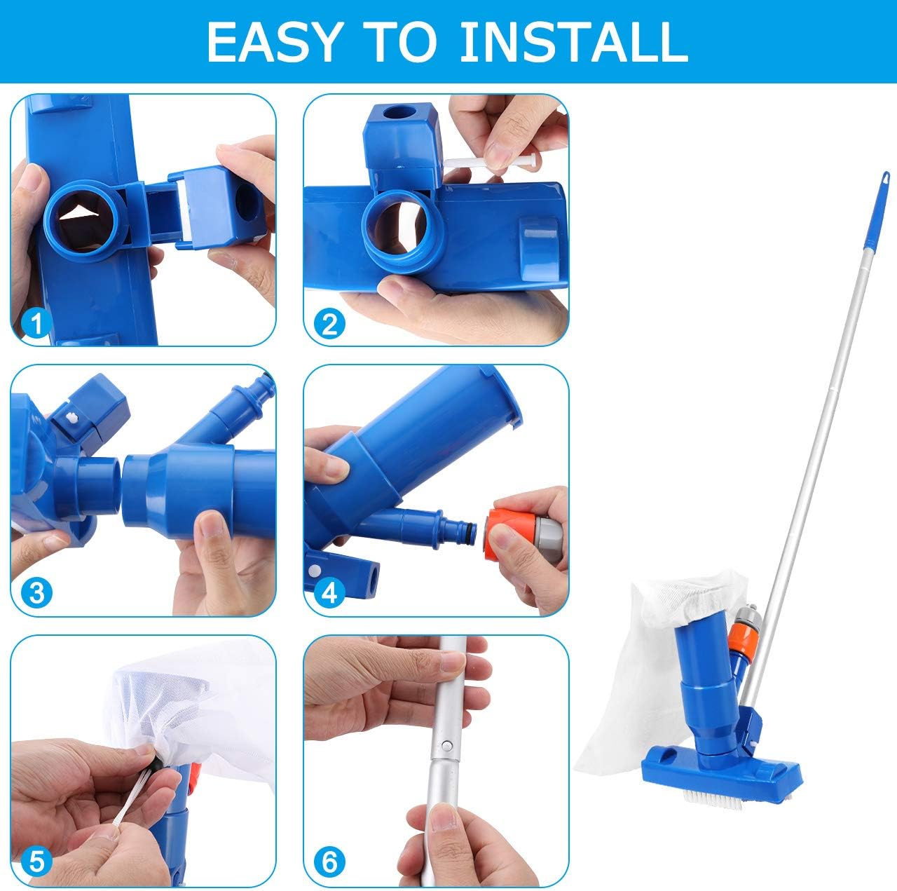 Bearbro Portable Swimming Pool Vacuum Underwater Cleaner with 5 Section Pole Handheld Pool Leaf Vacuum Suction Head for Above Ground Pool Spa Pond Fountain and Hot Tub