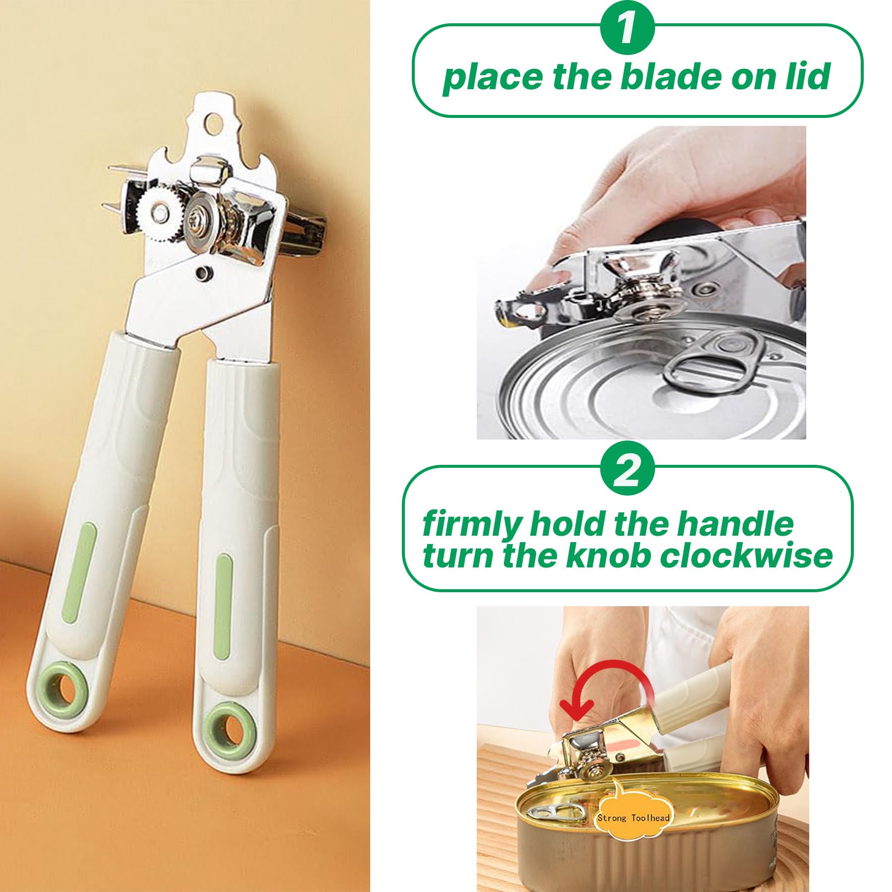 Can Opener, 2 in 1 Safety Manual Can Opener (Smooth Edge), Bottle Opener