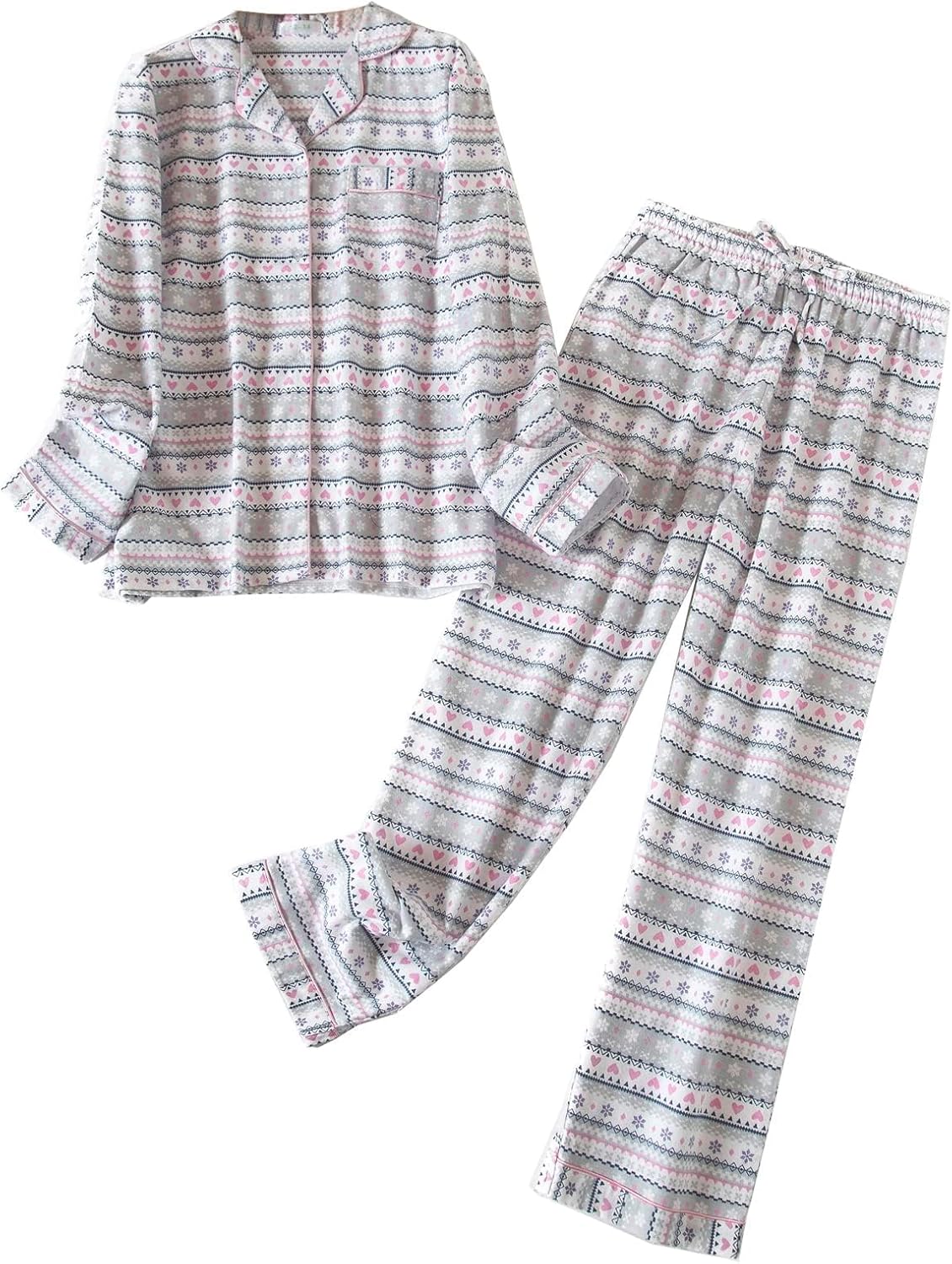 CHUNG Women Flannel Pajamas Set Brushed Cotton Button Tops Pants S-XL Sleepwear Loungewear Cozy Warm Winter - Image 4