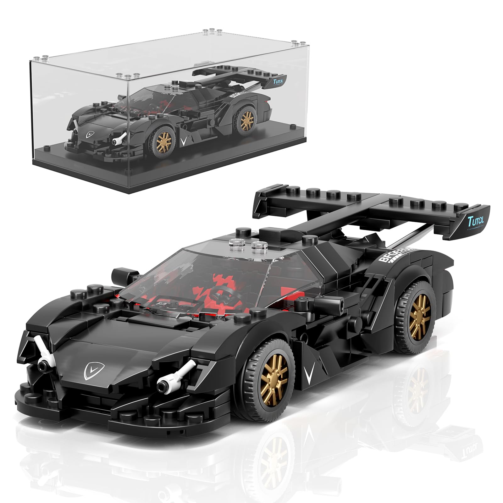 Mould King 27061 Technik Speed Champion Auto Bausteine Ei Sportwagen Klemmbausteine Rennwagen Bauspielzeug mit Acryl Vitrine Modellautos zum Sammeln (325 Teile)
