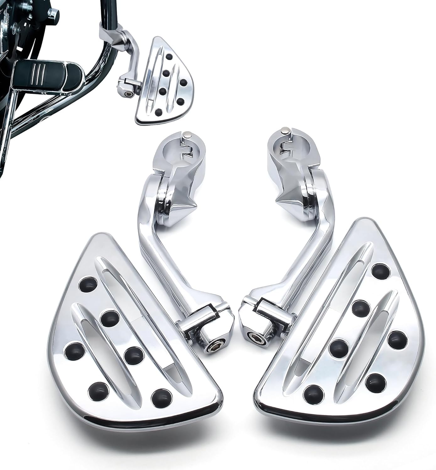 MZS Motorcycle Highway Pegs, 1.25" Long Angled Adjustable Touring Wide Foot Peg Mount Chrome Compatible with Softail Sportster Electra Road Glide Road King Street Glide for 1 1/4 Engine Guards Bar