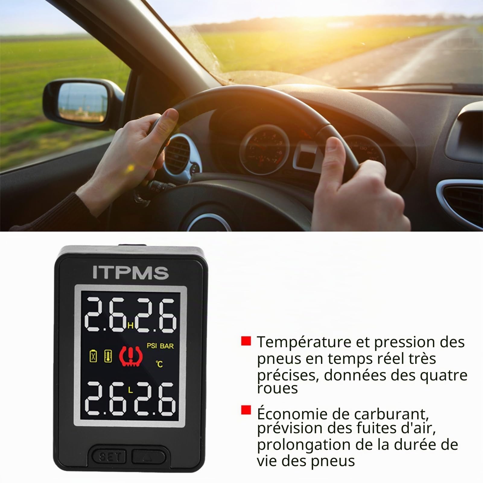 Capteur de pression des pneus, Kit système de surveillance de la pression des pneus de voiture TPMS avec 4 capteurs internes