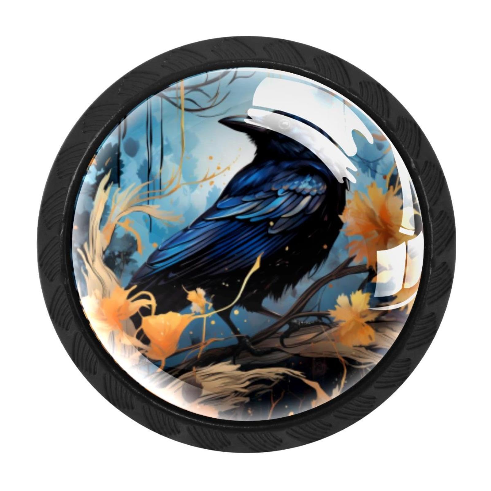 Chenzzzz Multicolored 02 4Pcs Crow Dresser Knob Round Glass Drawer Knobs Pulls Cabinet Handle For Home Kitchen Office Bathroom Wardrobe Cupboard