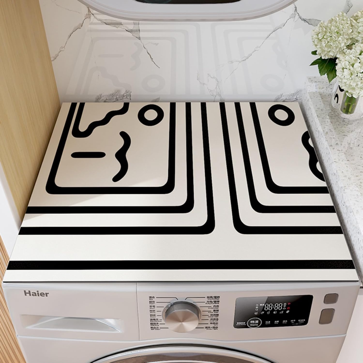 Floral Print Washing Machine Mat for Top Load Washer and Dryer – Non-Slip, Absorbent, Quick-Dry Washer Dust Cover Pad – Decorative Laundry Room Kitchen Protector Mat (Misty Cyan, 24''x16'')