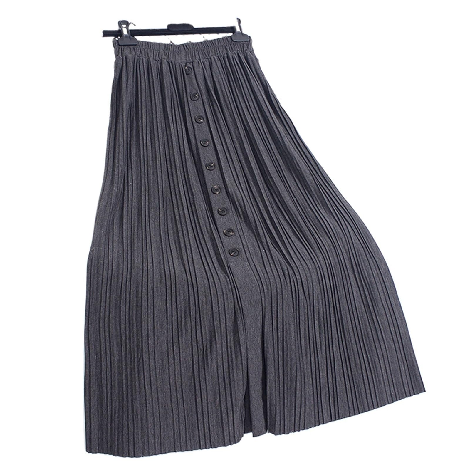 Jupe Plissée Women Split Skirt Womens Elastic Waist Pleated Midi Spring Clothing