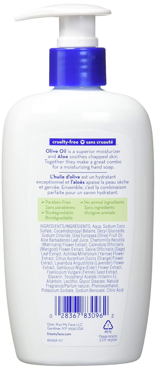 Kiss My Face Moisture Liquid Hand Soap – Vegan and Cruelty Free Hand Wash Soap – 9 fl oz Bottle with Pump Dispenser (Olive and Aloe, Pack of 6)
