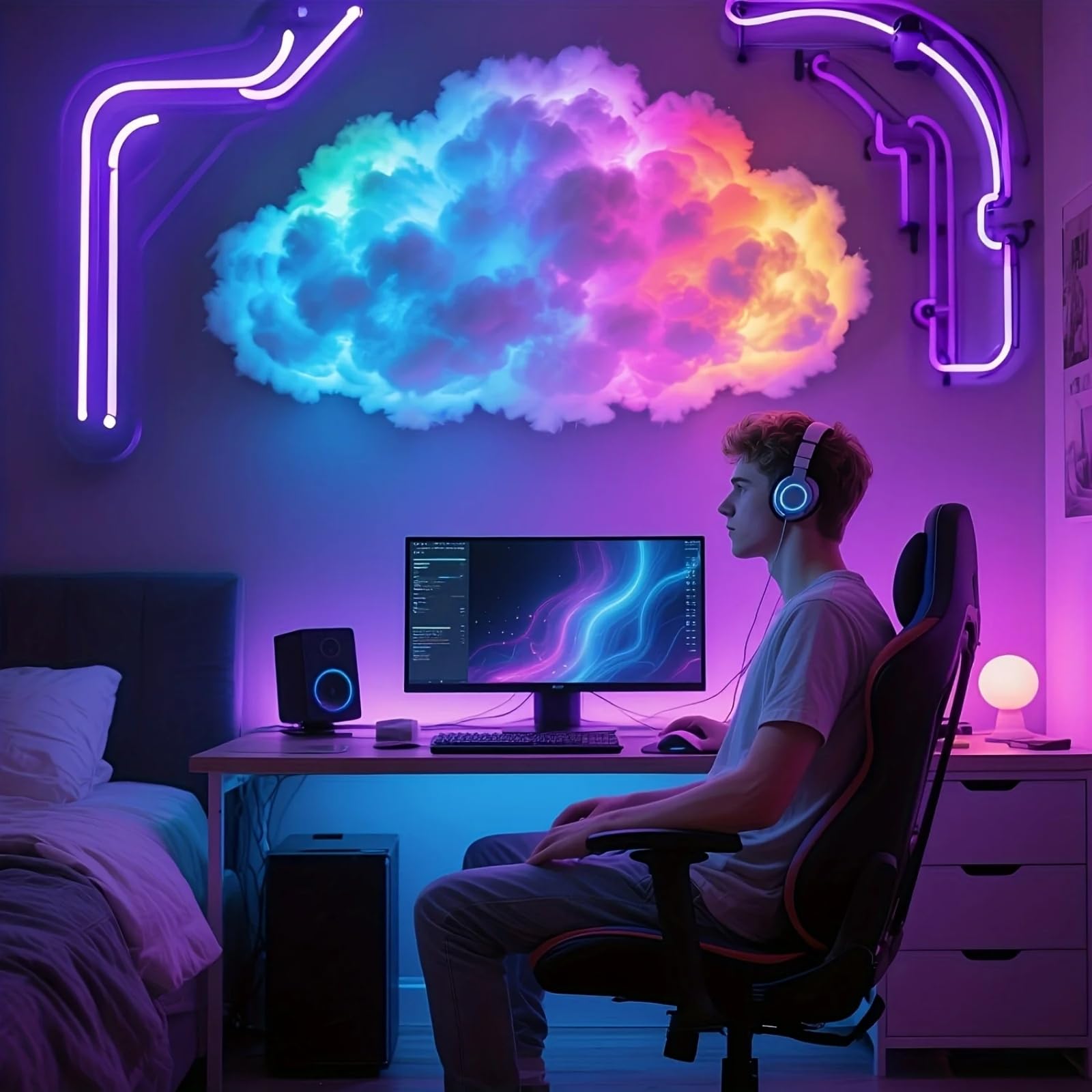 Lampada LED 3D USB Thunder Cloud con Illuminazione Musicale d ' Atmosfera per la Camera da Letto, Decorazione per Feste, luci per Feste