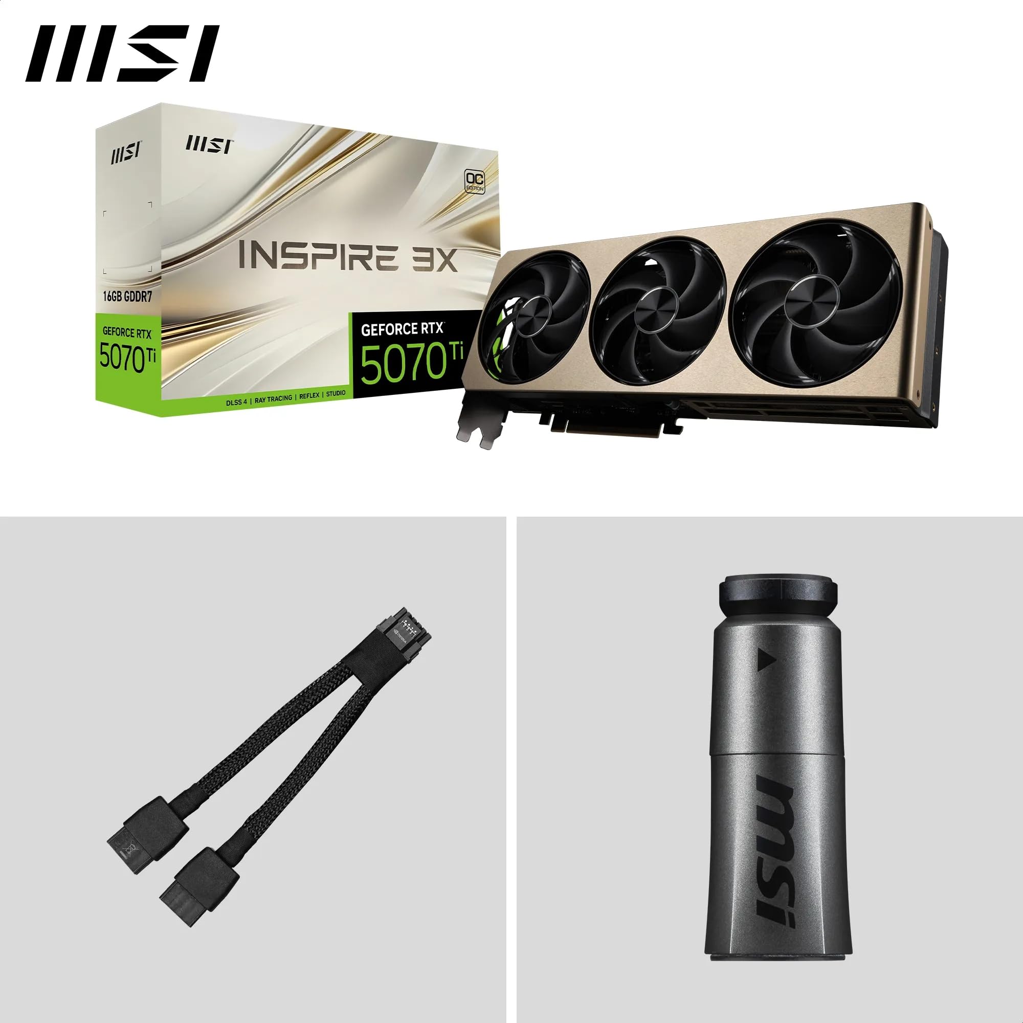 MSI NVIDIA GeForce RTX 5070 Ti 16G Inspire 3X OC Carte Graphique 16 Go GDDR7 (28 Gb/s/256 Bits), Refroidissement à Triple Ventilateur STORMFORCE - HDMI 2.1b, DisplayPort 2.1b, SFF Ready