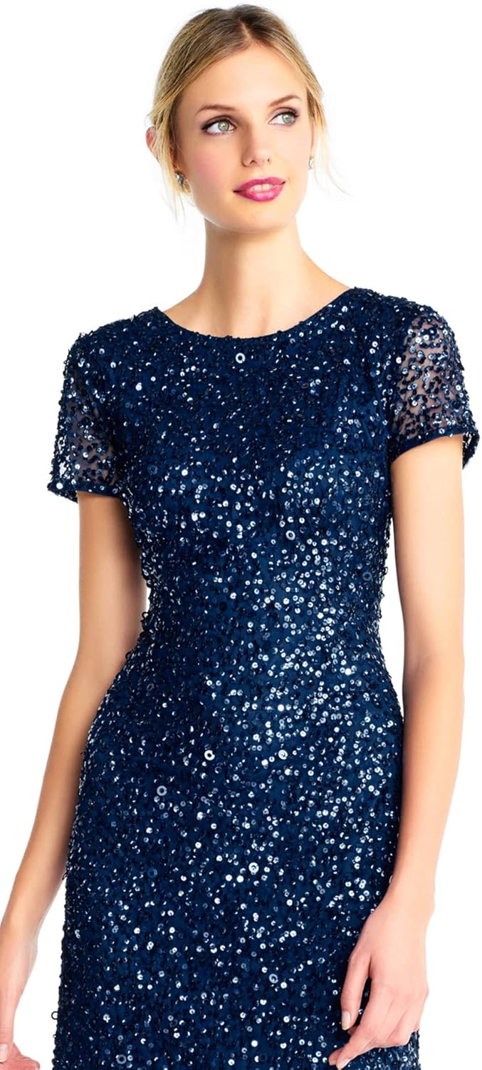 Adrianna Papell Womens Short-Sleeve All Over Sequin Gown - Image 4