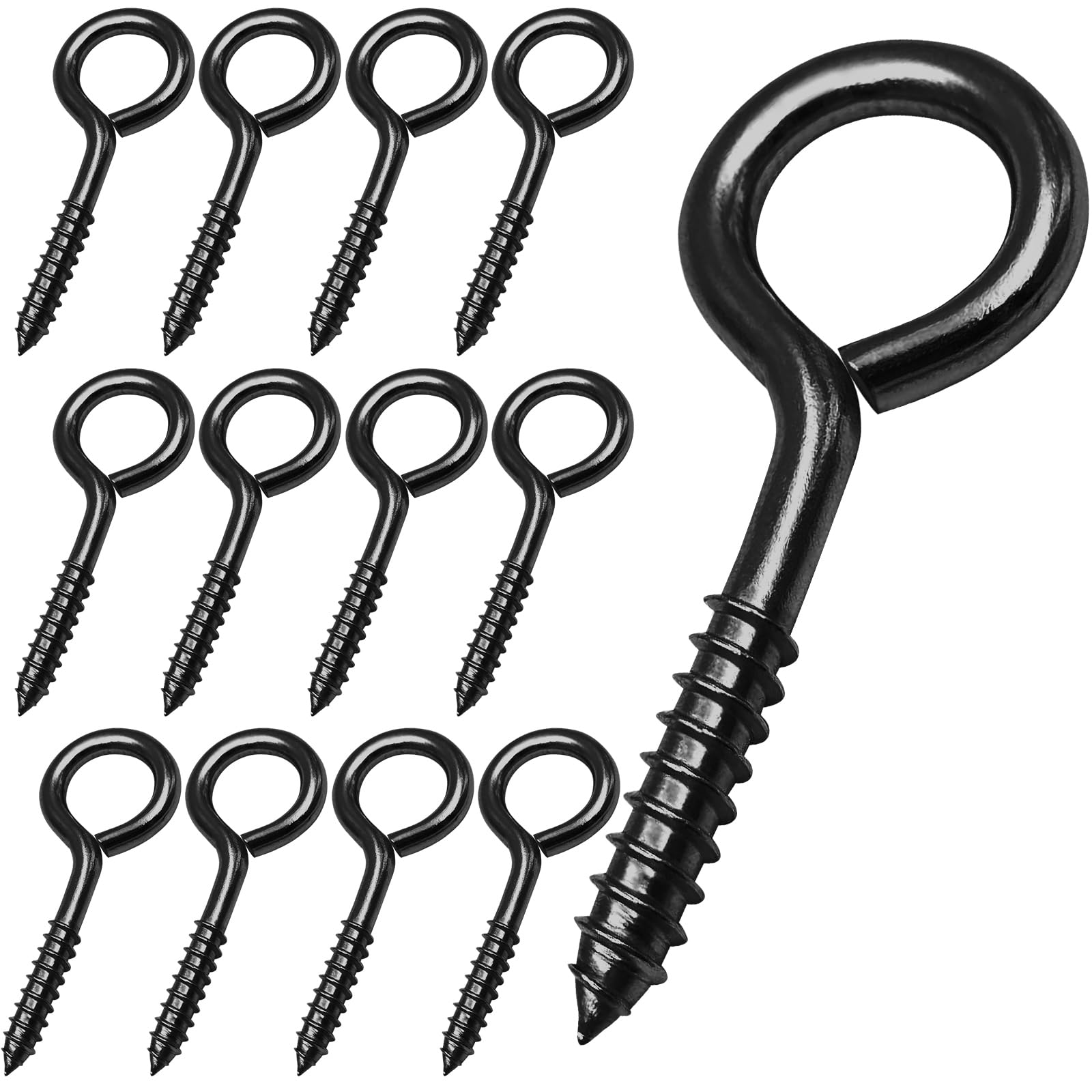 YGAOHF 5 Inch Large Eye Hooks Heavy Duty - 12 Pcs Black Eye Bolts Screw in Hooks Stainless Steel 500LBS Breaking Strength, Strong Eye Screws for Wood, Hanging Heavy Duty Applications-image-14