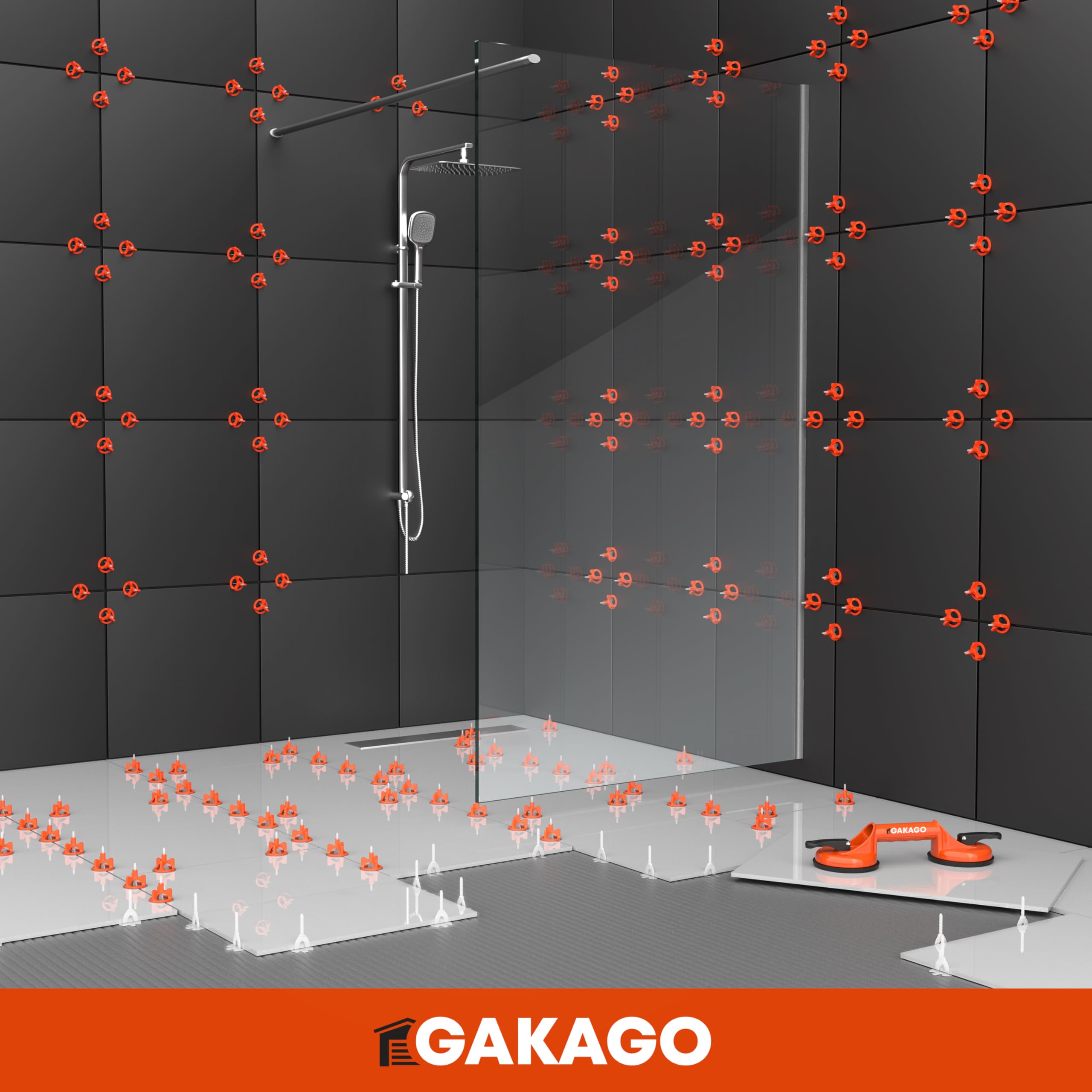 Gakago Sistema di livellamento per piastrelle 200 alette filettate da 1 mm - Ausilio per la posa per un'esecuzione perfetta delle fughe - Gamma superiore per spessori di piastrelle da 3 a 18 mm