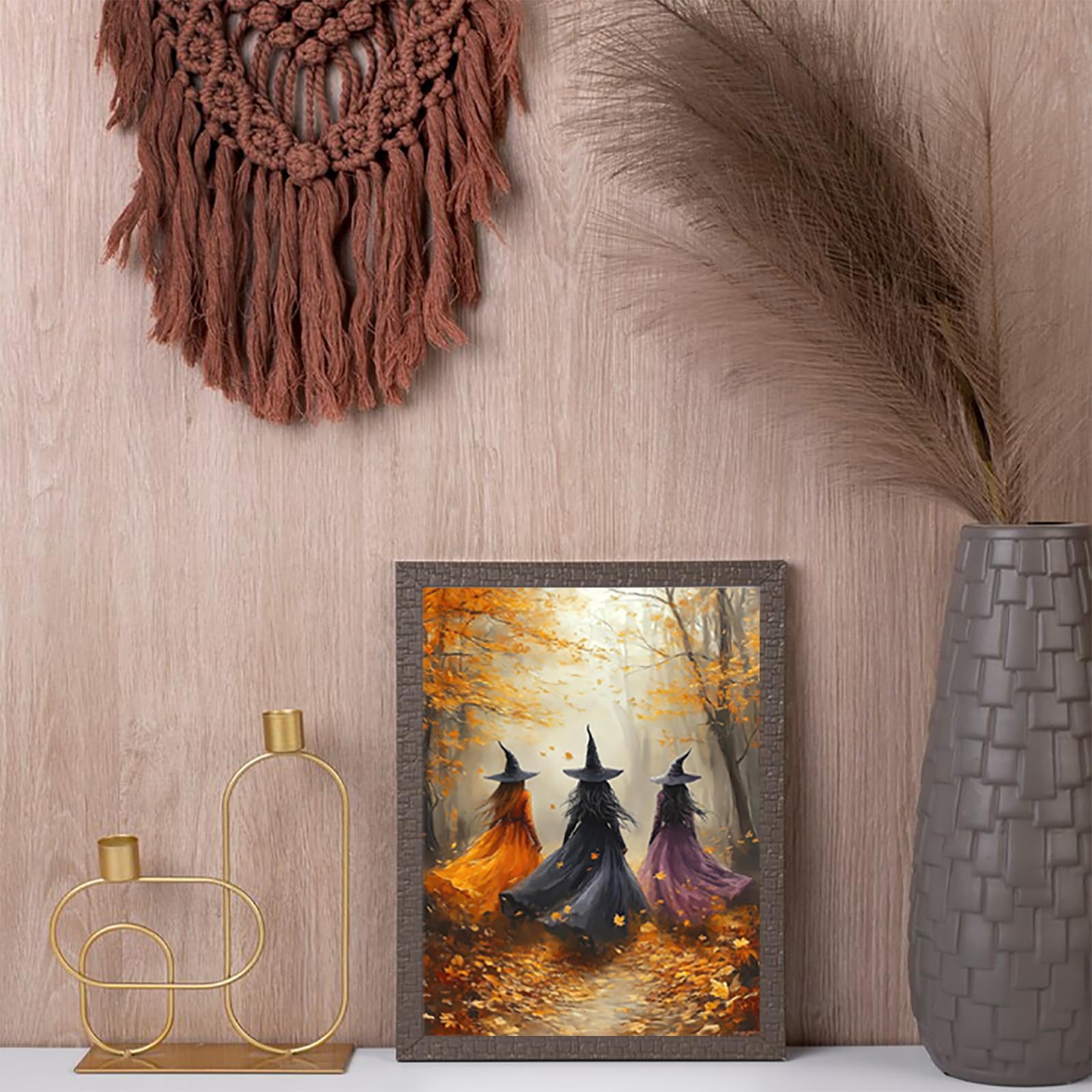 Kit de arte de pintura de diamantes vintage de tres brujas en el bosque para adultos, Halloween, pintura artística de diamantes para principiantes, pintura de gemas redondas para manualidades,