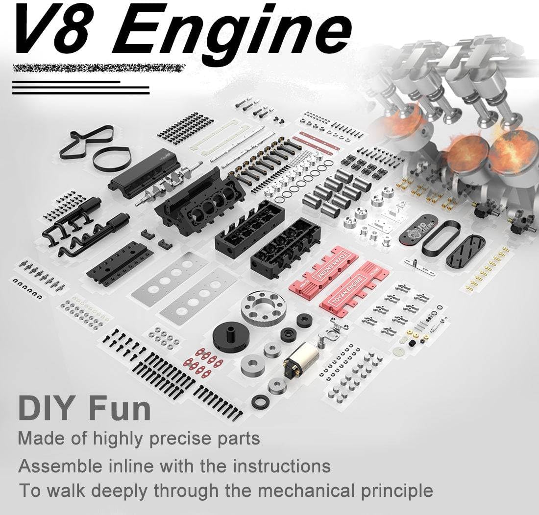 1/10 Scale V8 Engine Model Science Kit – 4-Stroke Water-Cooled Mechanical Assembly Experiment for Physics & Engineering Learning – Build Your Own Precision V8 (Kit Ver.)